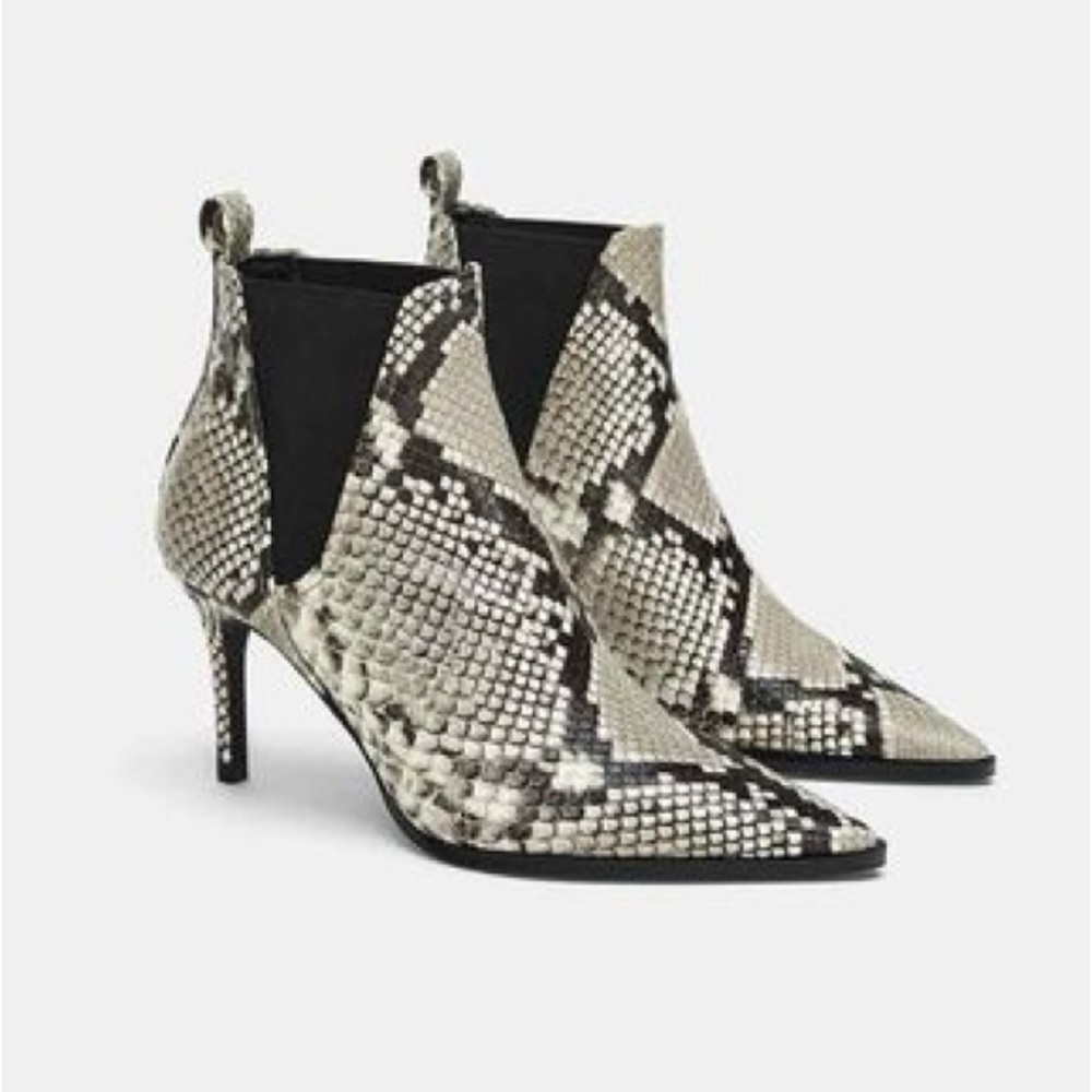 Zara | Leather Snakeskin Ankle Boots